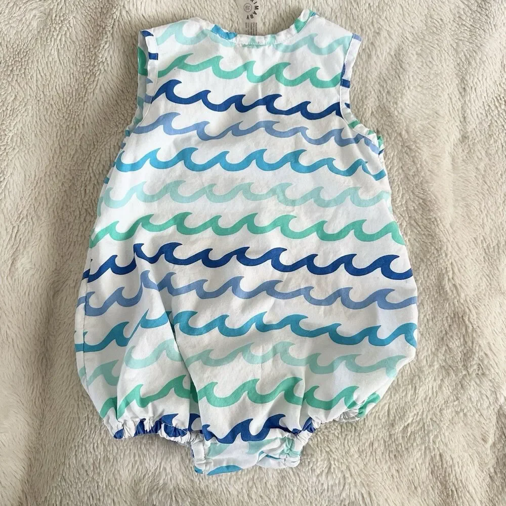 Primary Baby 0-3 Month Henely Tank Shortie In Sea Wave Summer Outfit Snap Cotton
